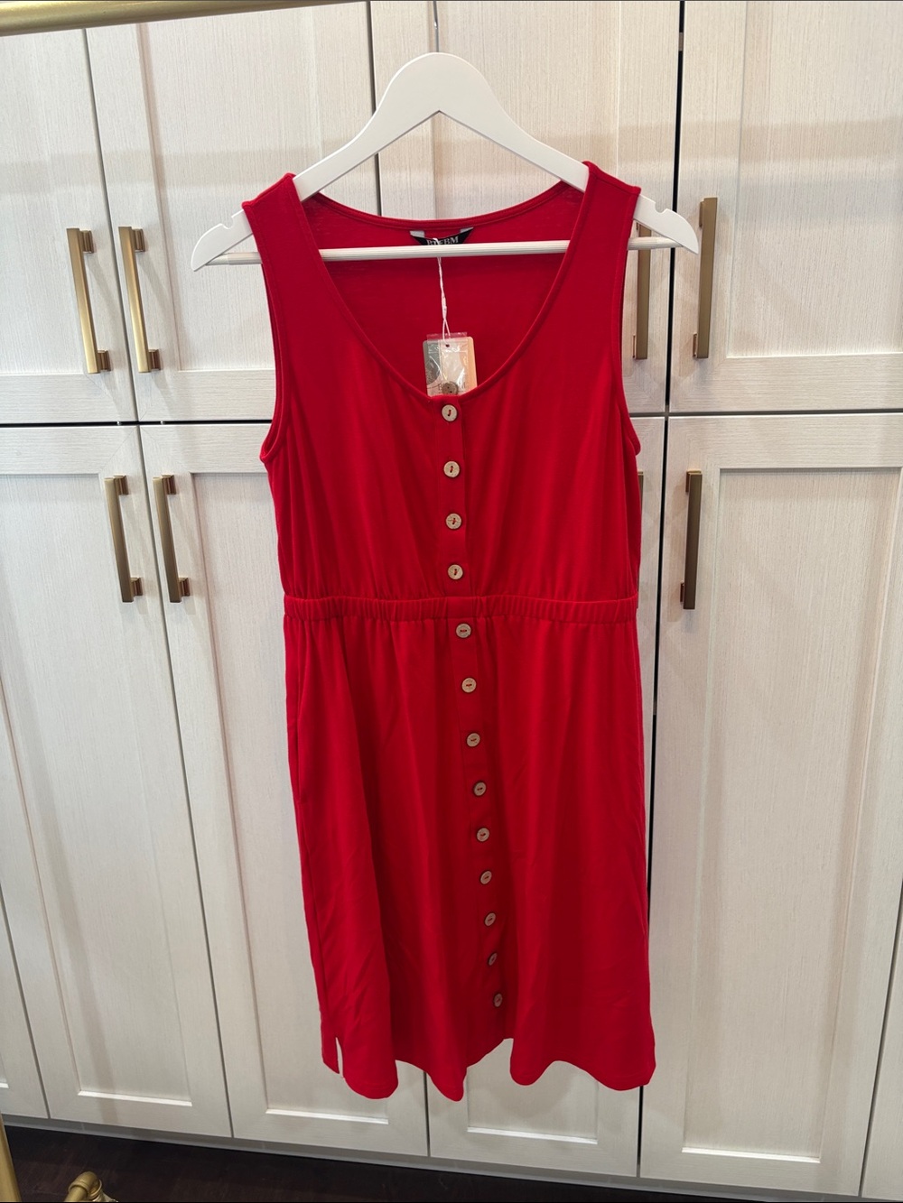 Amazon Red Sleeveless Button-Front Midi Dress